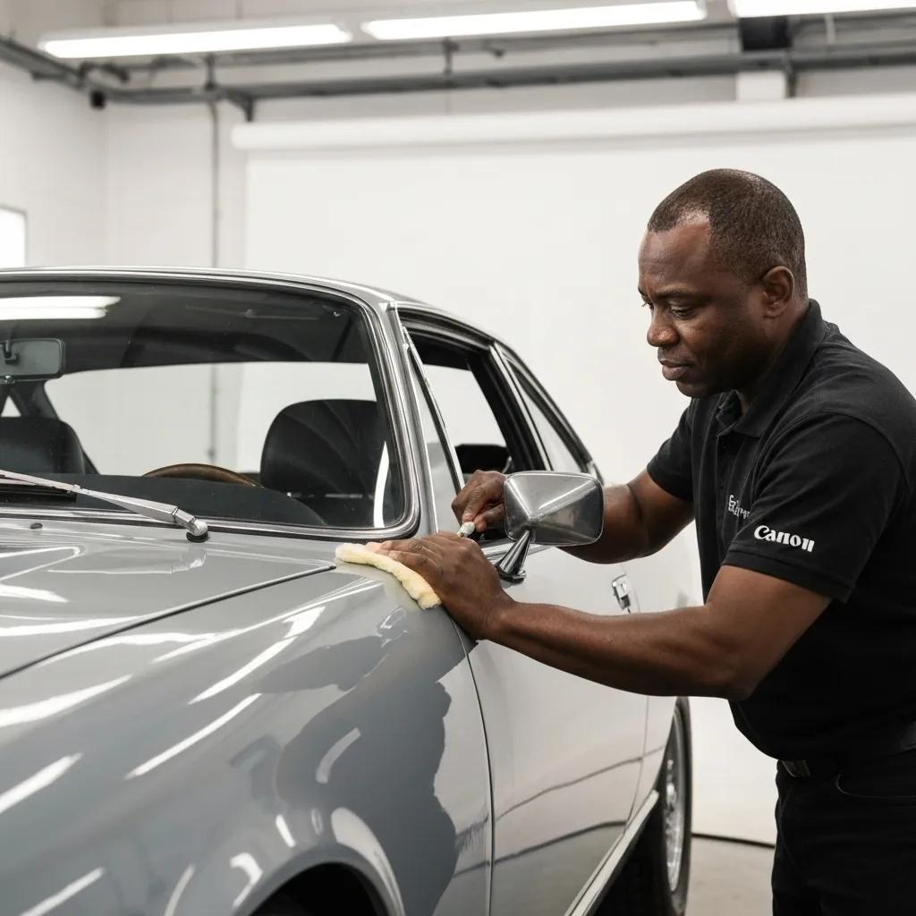 Professional car audio installation with technician working on modern audio equipment
