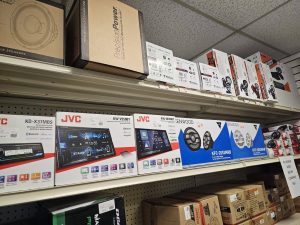 Car stereo selection at D & B Sales showroom in Fort Wayne