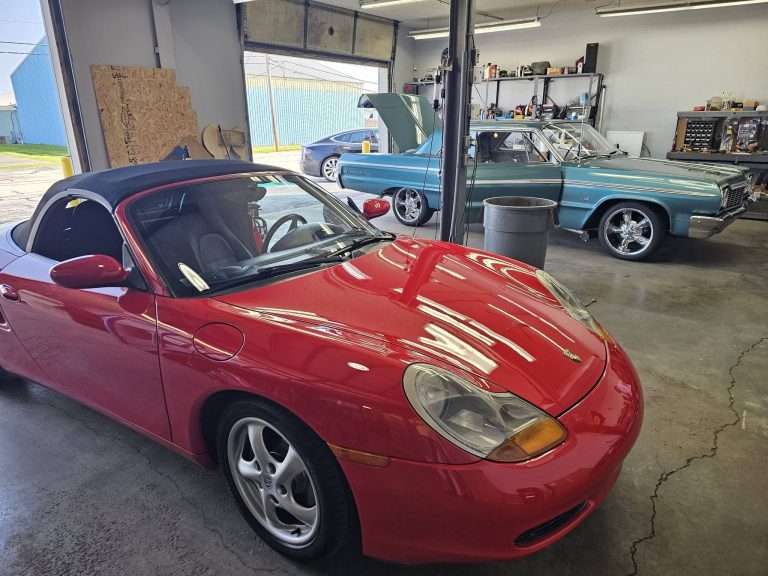 Porsche Boxster receiving a car stereo upgrade at D & B Sales in Fort Wayne